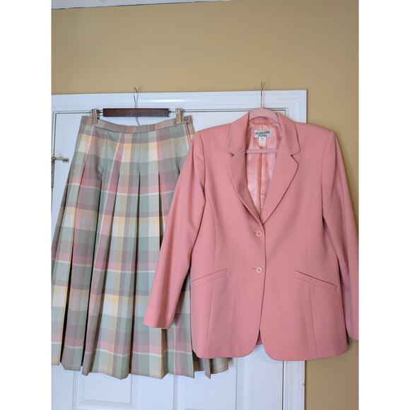 Pendleton Jackets & Blazers - Vintage Pendleton Wool Blazer & Pastel Plaid Pleated Midi Skirt Suit Set Size 12